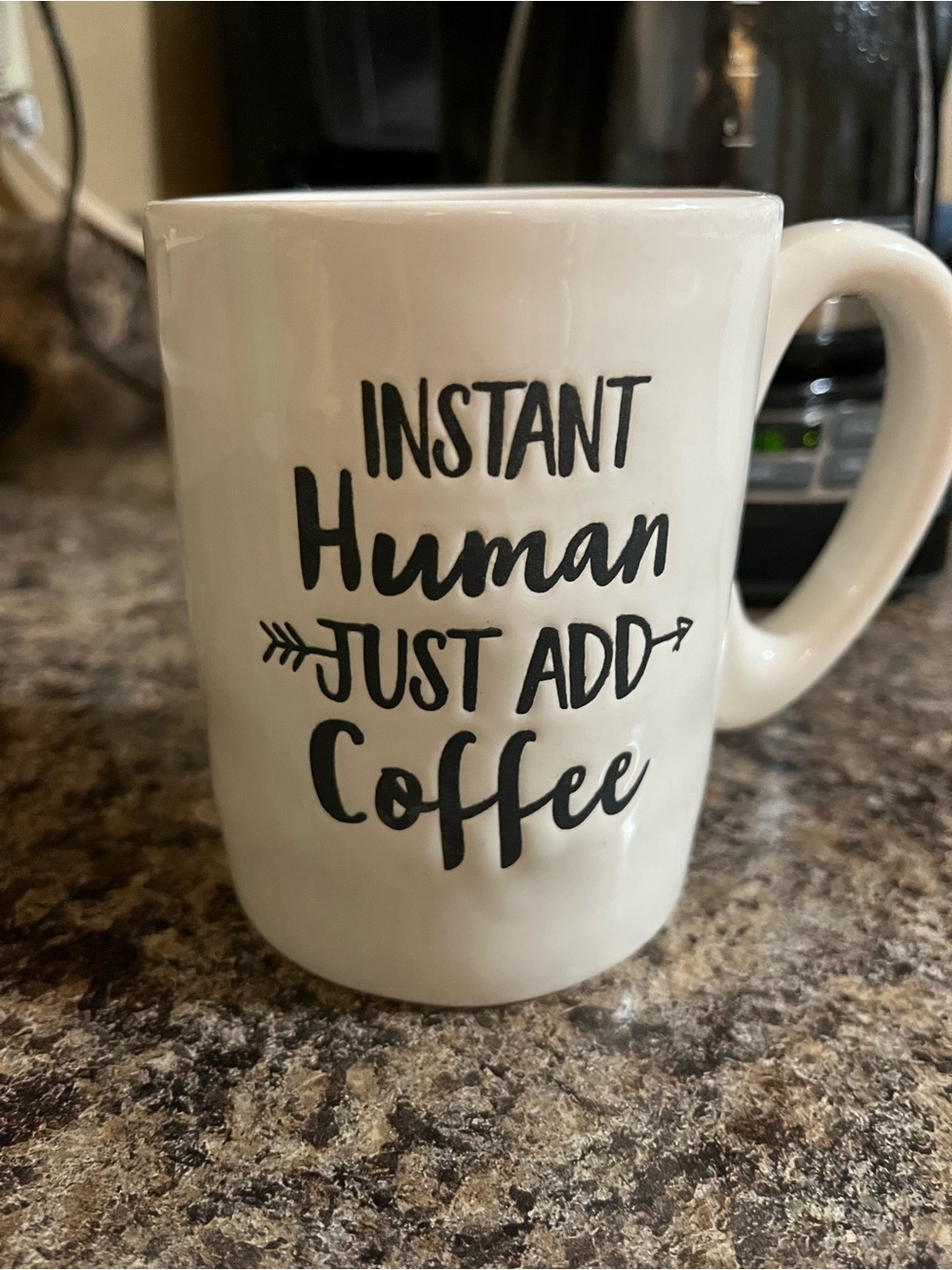 Burton White Ceramic Mug with Black 'Instant Human Just Add Coffee' Lettering